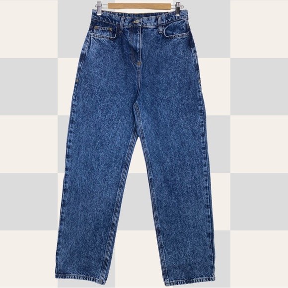 Collusion High Waisted Acid Washed Tapered Leg Denim Mom Jeans 28/32